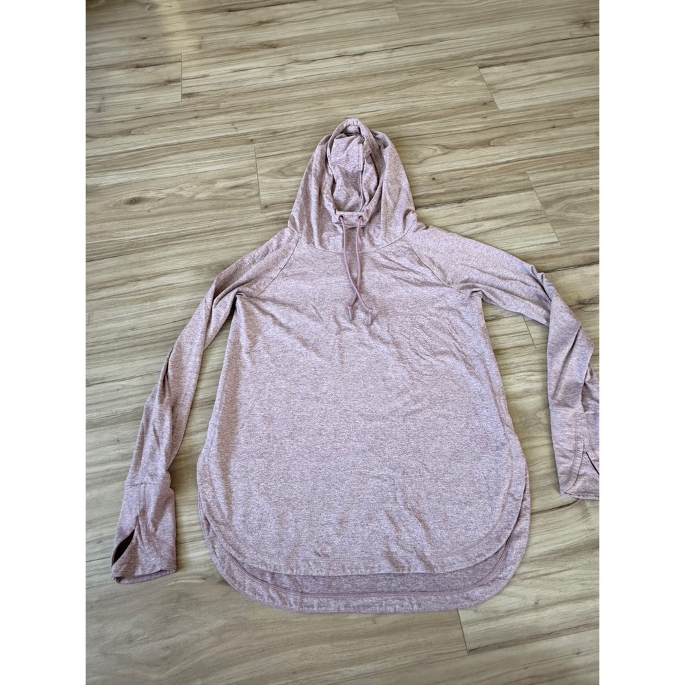 Athleta Womens M Heathered Mauve Pink Pullover Hoodie Thumbhole High Low Hem